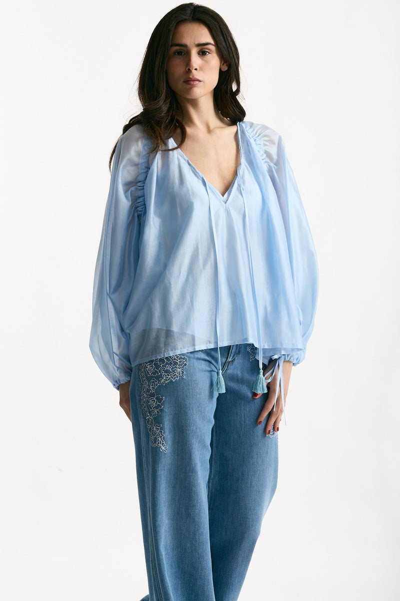 Camicia fluida azzurro cielo women Ermanno firenze - 4
