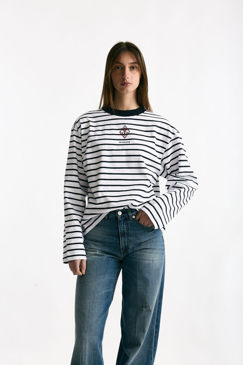 T-shirt girocollo rigata bianca e blu women Seafarer - 1