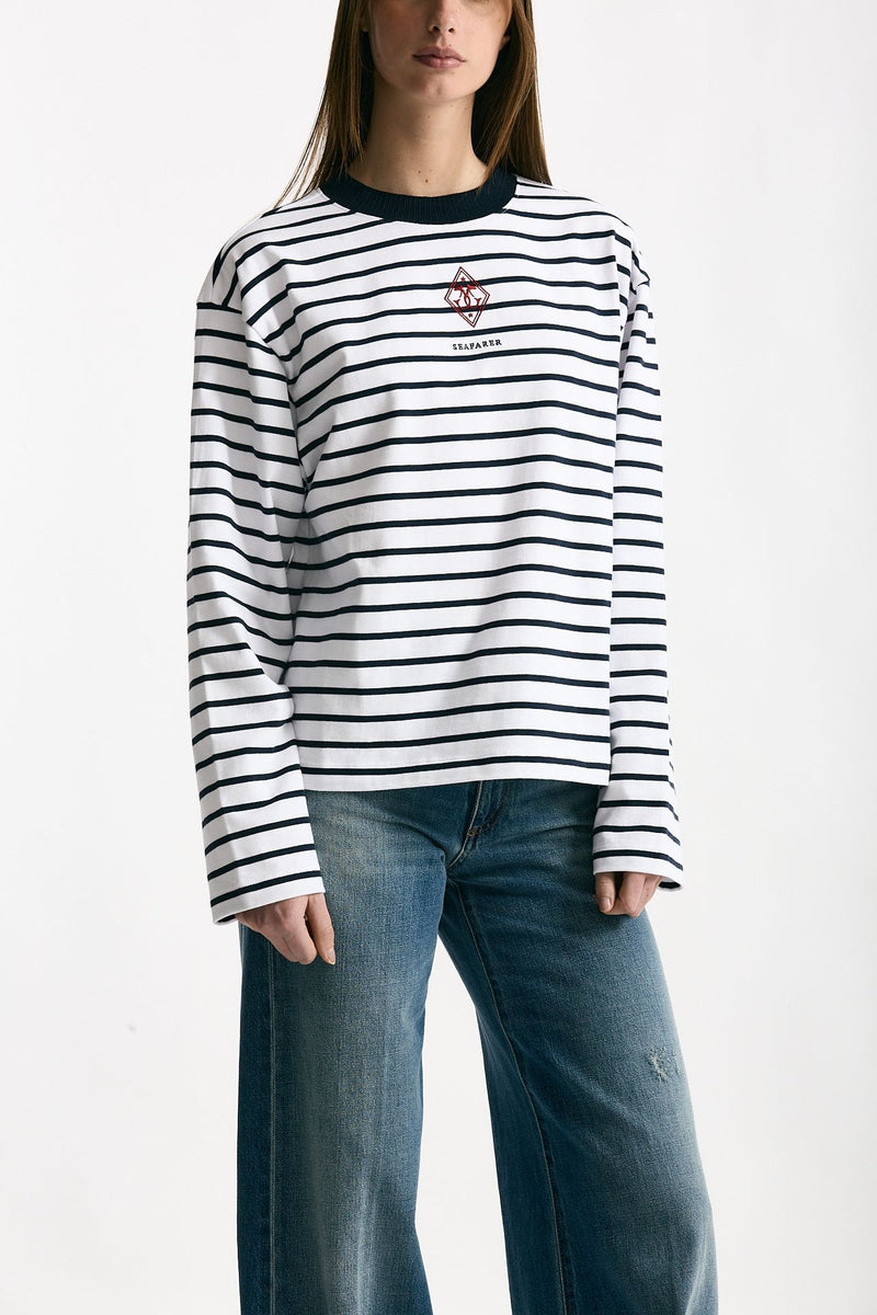 T-shirt girocollo rigata bianca e blu women Seafarer - 4