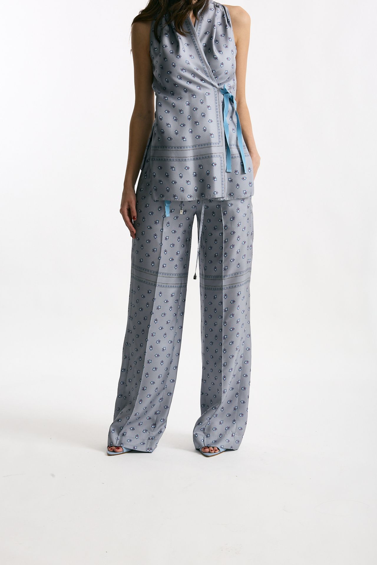 Pantalone fluido microfantasia azzurro women Seafarer - 2