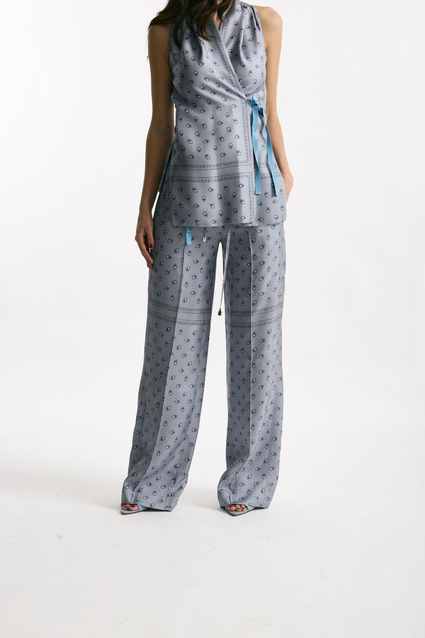 Pantalone fluido microfantasia azzurro women Seafarer