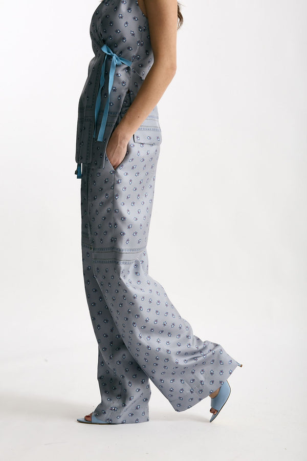 Pantalone fluido microfantasia azzurro women Seafarer