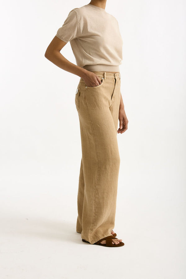 Jeans in lino CARMEN Vita alta cammello women Siviglia