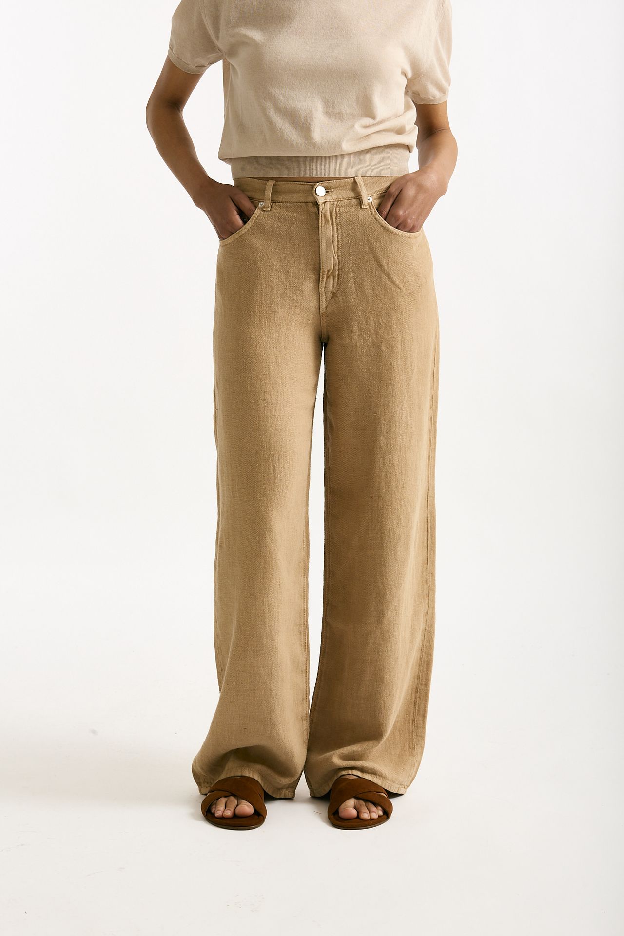 Jeans in lino CARMEN Vita alta cammello women Siviglia - 2