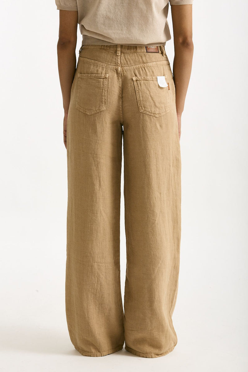 Jeans in lino CARMEN Vita alta cammello women Siviglia - 4
