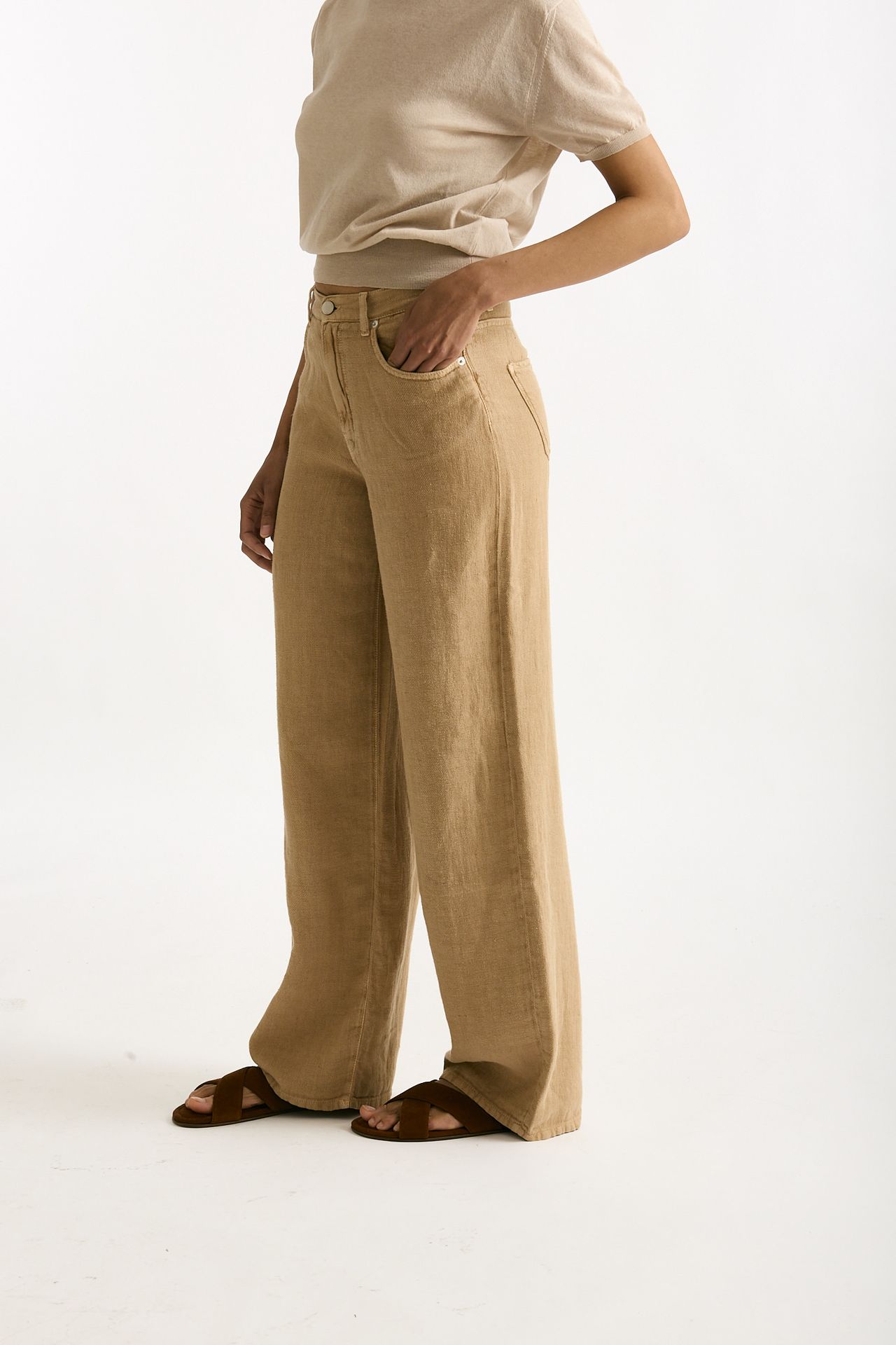 Jeans in lino CARMEN Vita alta cammello women Siviglia - 3