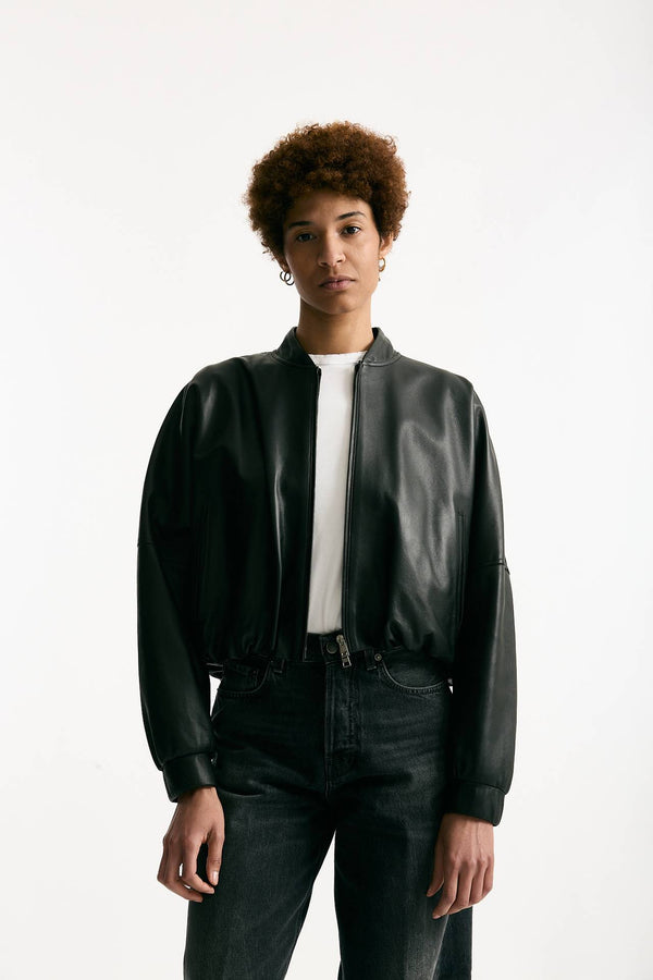 Bomber crop in pelle nero women Myskin