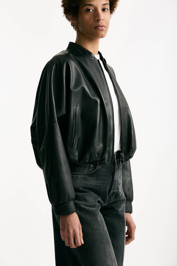 Bomber crop in pelle nero women Myskin