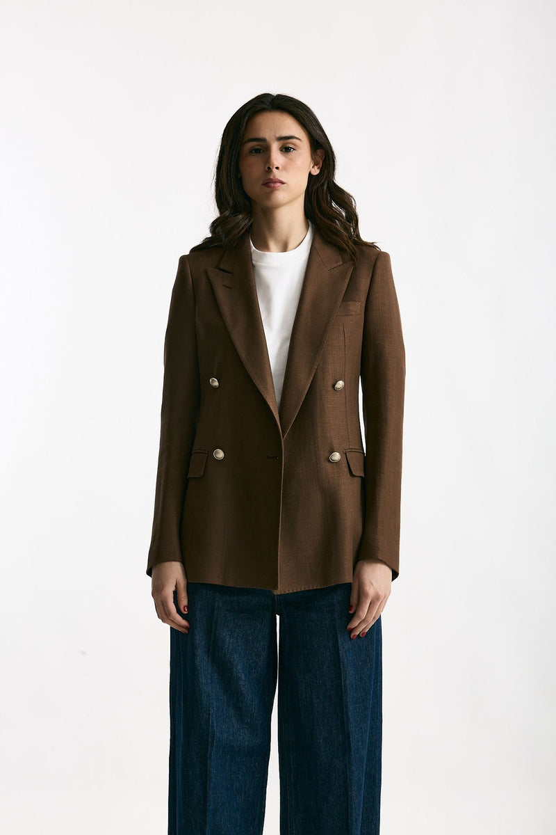 Blazer ROSI in viscosa e lino marrone women Tagliatore - 2