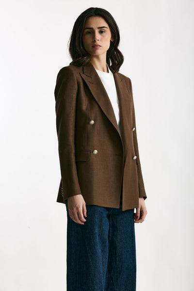 Blazer ROSI in viscosa e lino marrone women Tagliatore