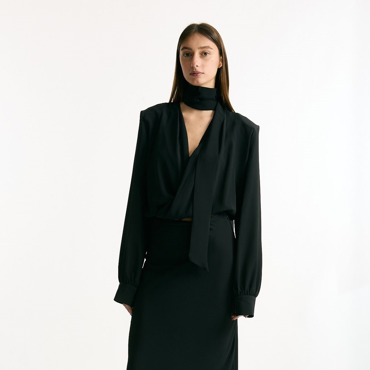 Camicia crop scollo incrociato nero women Federica tosi - 6