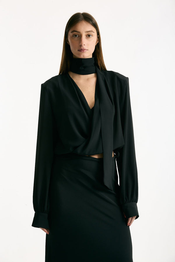 Camicia crop scollo incrociato nero women Federica tosi