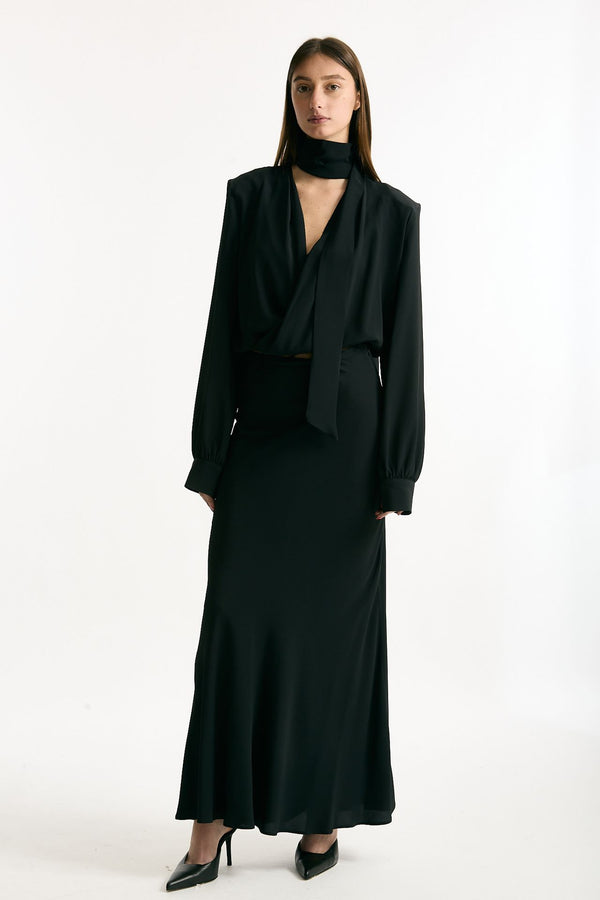 Camicia crop scollo incrociato nero women Federica tosi