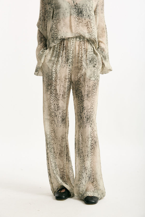 Pantalone vita alta stampato beige grigio women Federica tosi