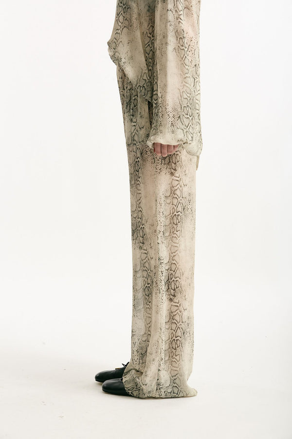 Pantalone vita alta stampato beige grigio women Federica tosi