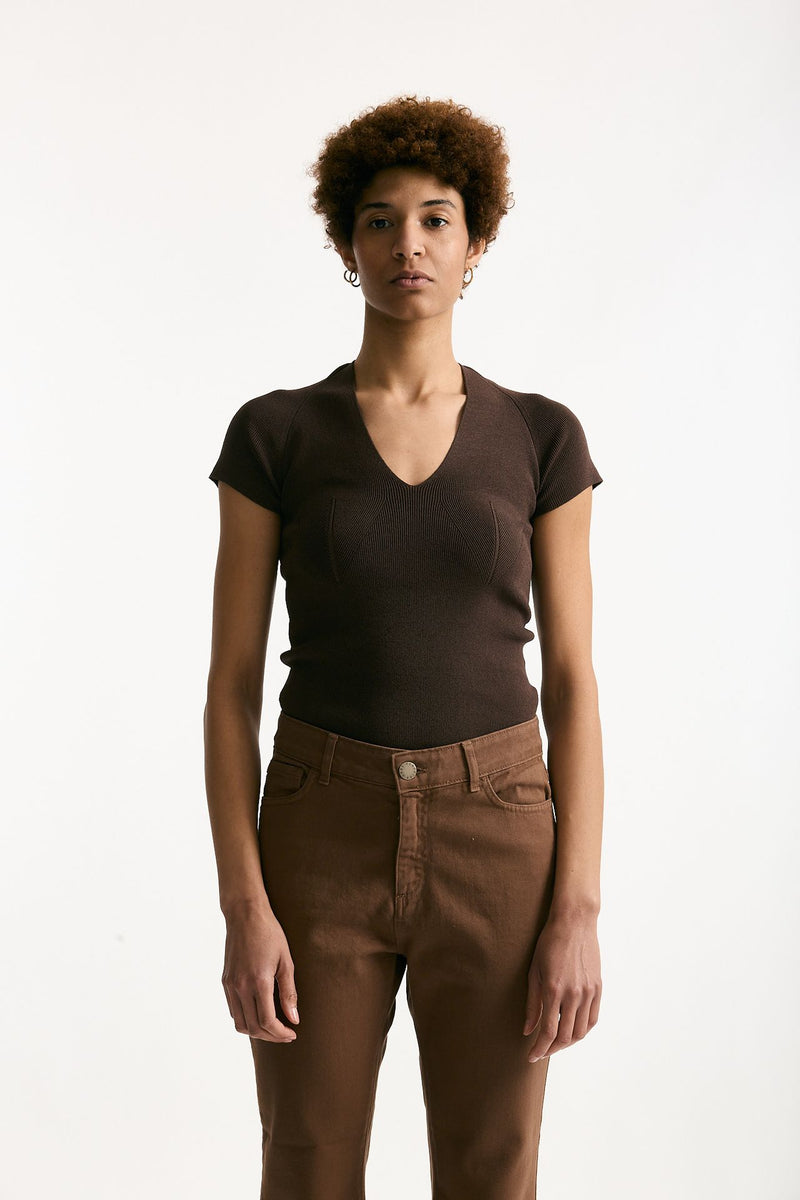 Maglia scollo a v costine marrone women Federica tosi - 2