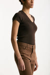 Maglia scollo a v costine marrone women Federica tosi - 1