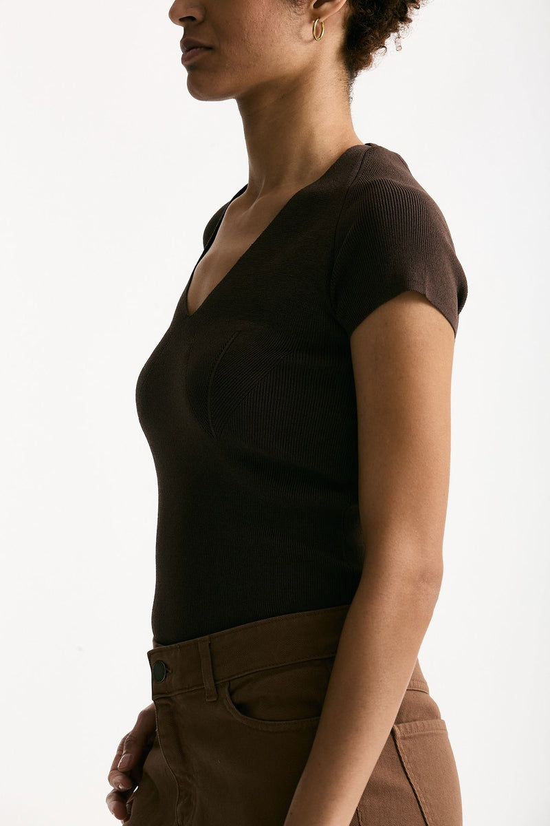 Maglia scollo a v costine marrone women Federica tosi - 3