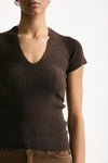 Maglia scollo a v costine marrone women Federica tosi - 4
