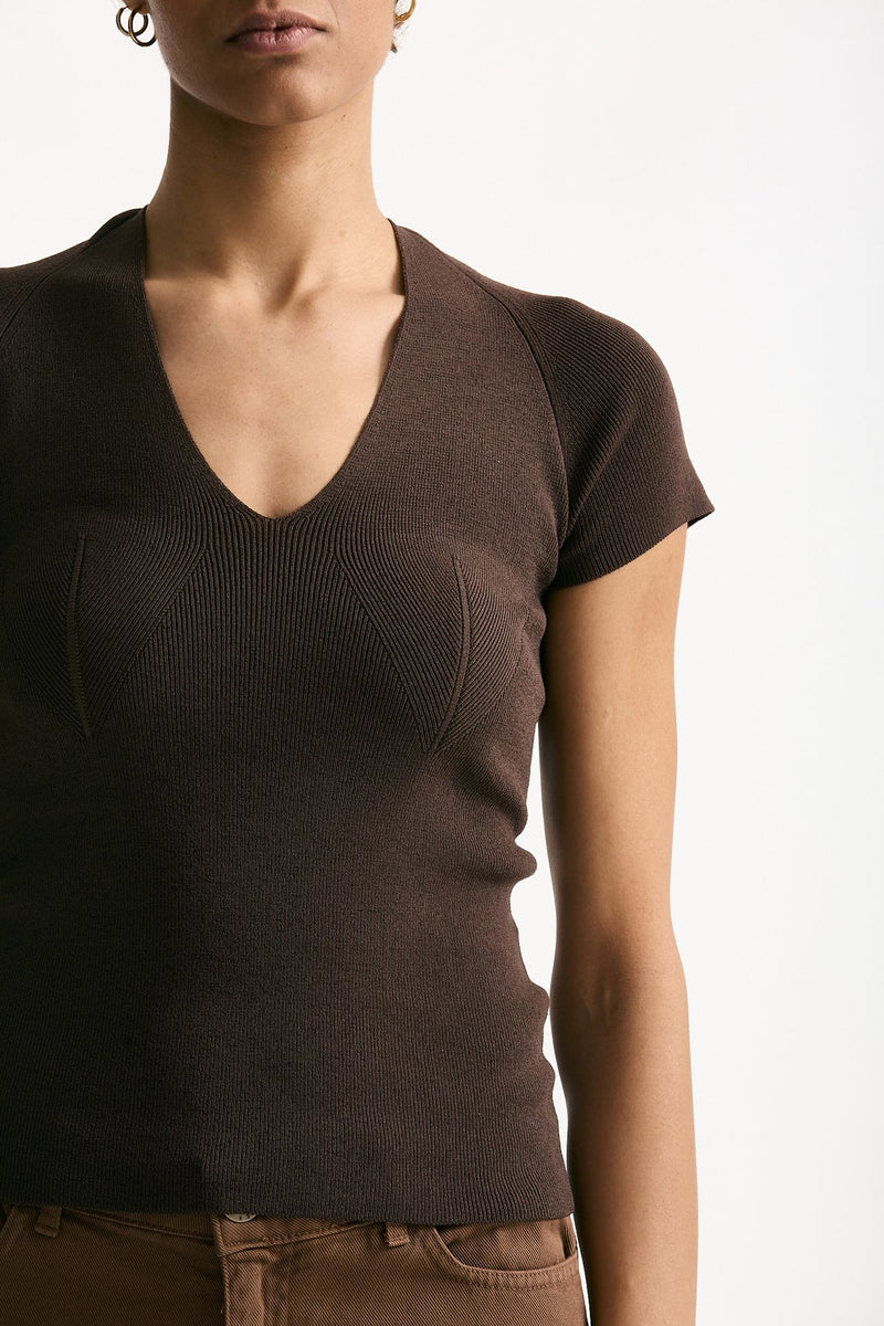 Maglia scollo a v costine marrone women Federica tosi - 4