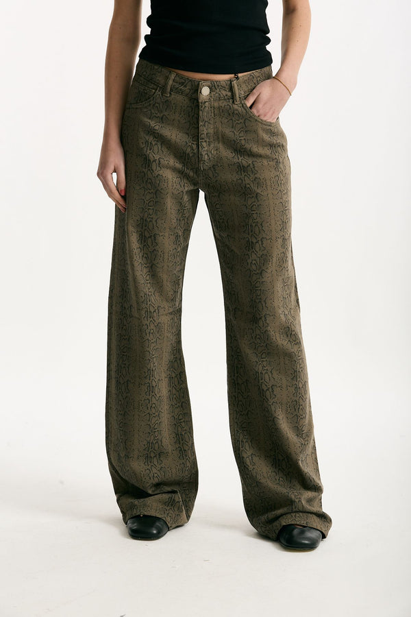 Jeans vita alta stampato verde nero women Federica tosi