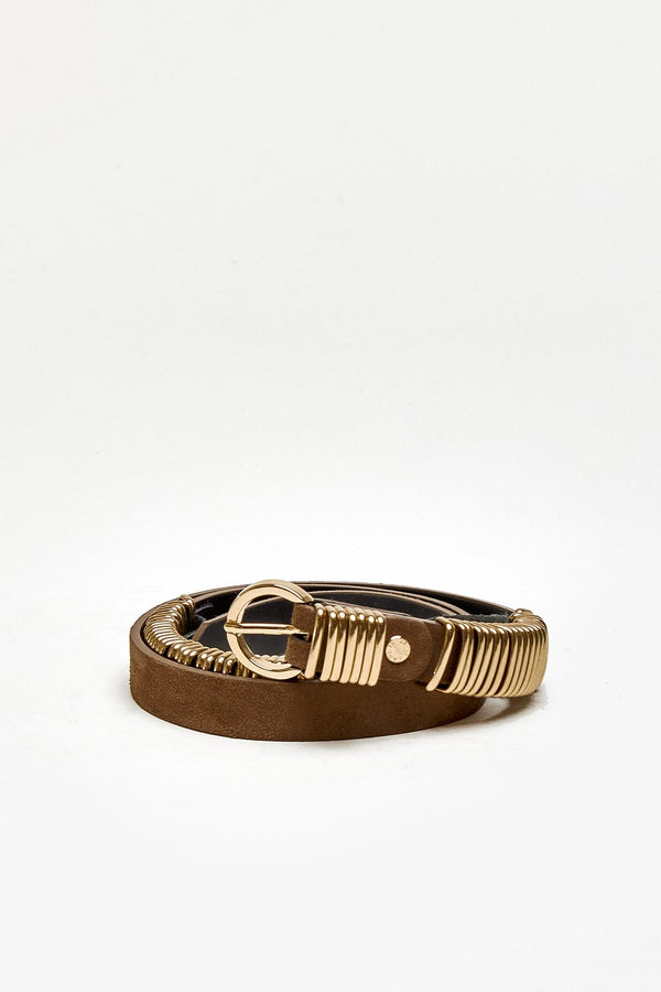 Cintura SUEDE RING BELT GOLD in pelle beige women Federica tosi