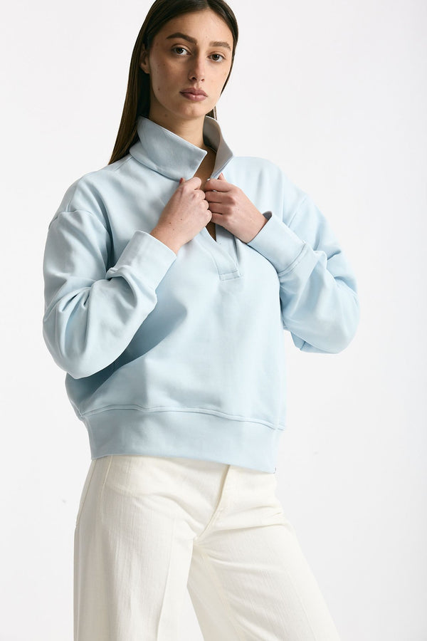 Felpa polo in cotone azzurro women Woc