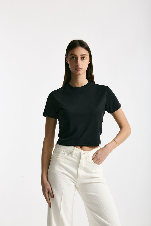 T-shirt crop in jersey di modal nero women Woc