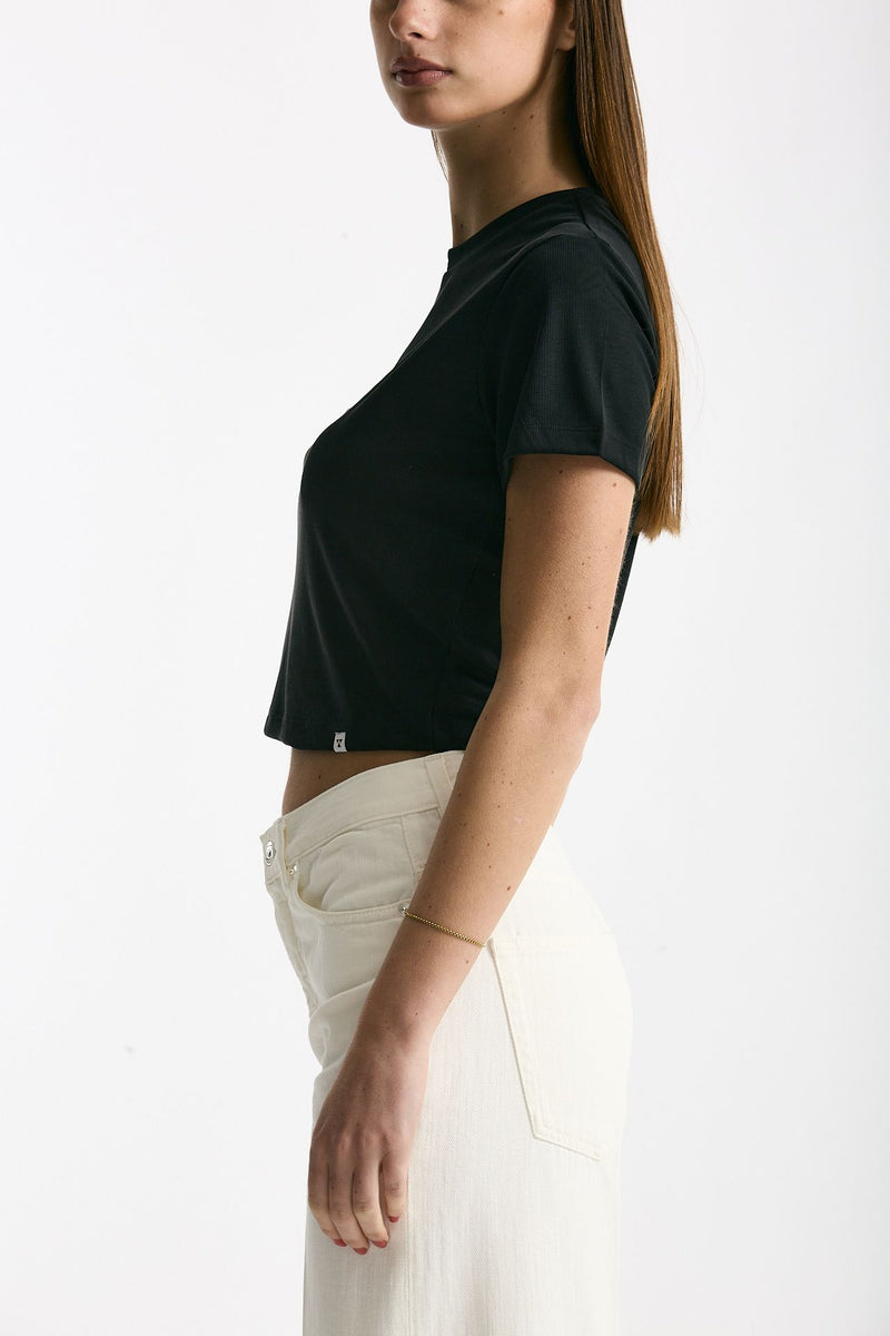 T-shirt crop in jersey di modal nero women Woc - 2