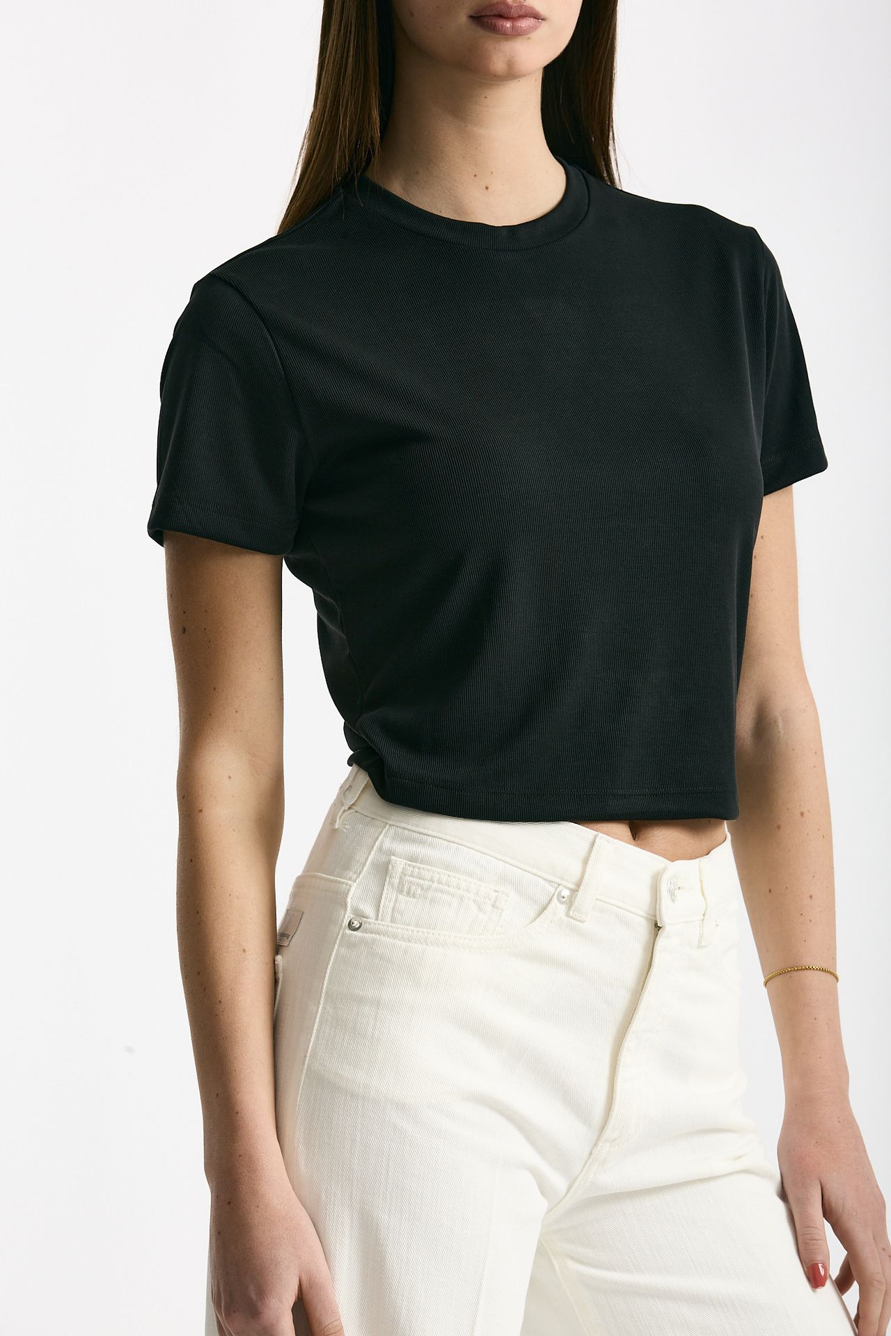 T-shirt crop in jersey di modal nero women Woc - 4