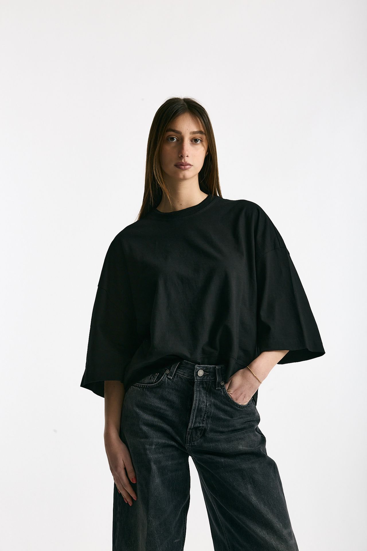 T-shirt over in cotone nero women Woc - 1