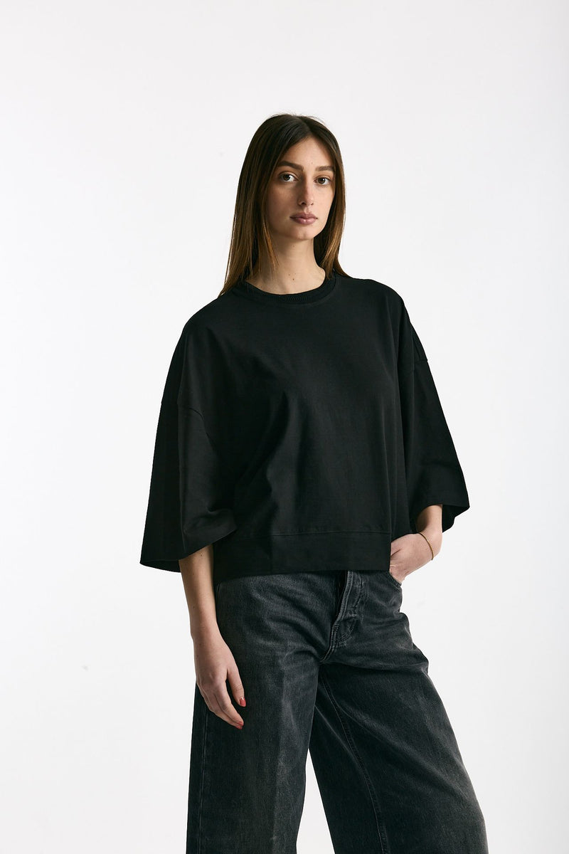 T-shirt over in cotone nero women Woc - 4