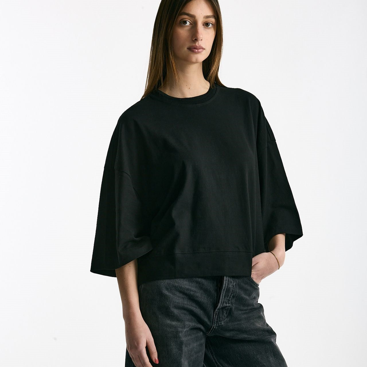 T-shirt over in cotone nero women Woc - 6