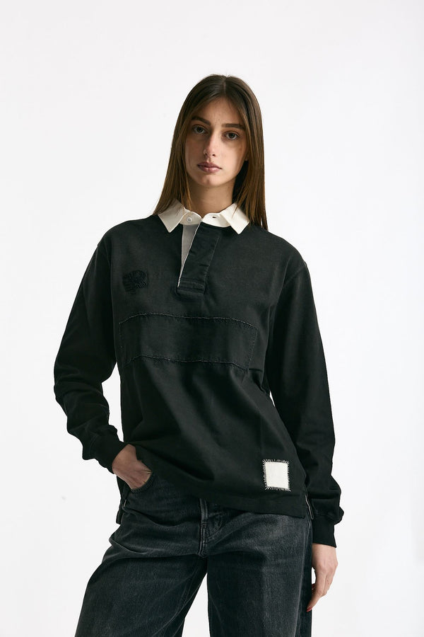 Polo unisex nero lavato e bianco women Woc