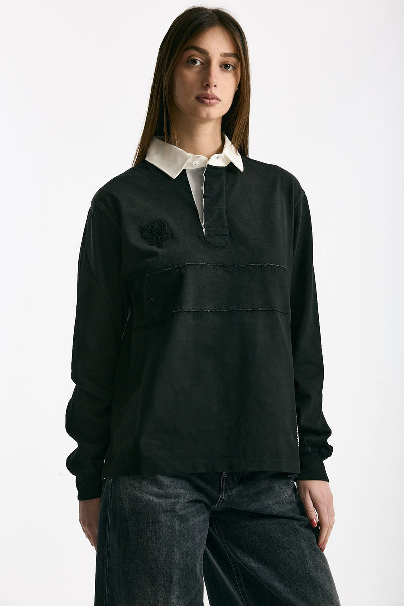 Polo unisex nero lavato e bianco women Woc - 4