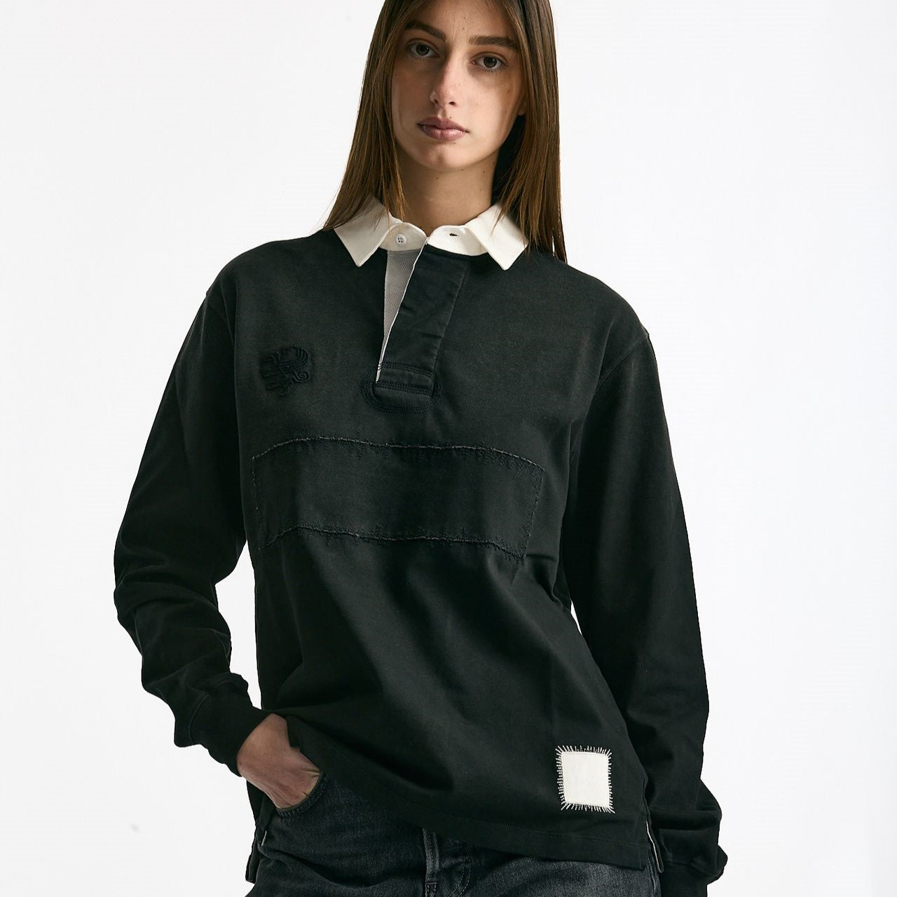 Polo unisex nero lavato e bianco women Woc - 7