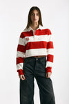 Polo crop rogata rossa e bianco women Woc - 1