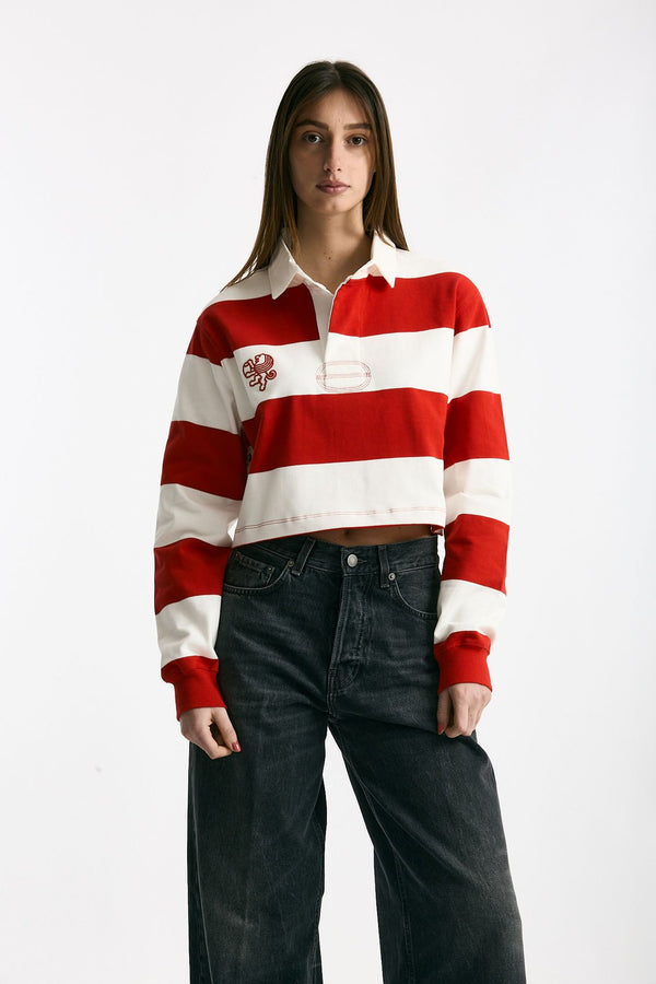 Polo crop rogata rossa e bianco women Woc