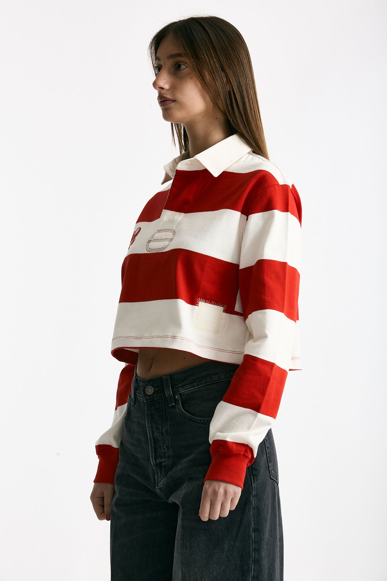 Polo crop rogata rossa e bianco women Woc - 2