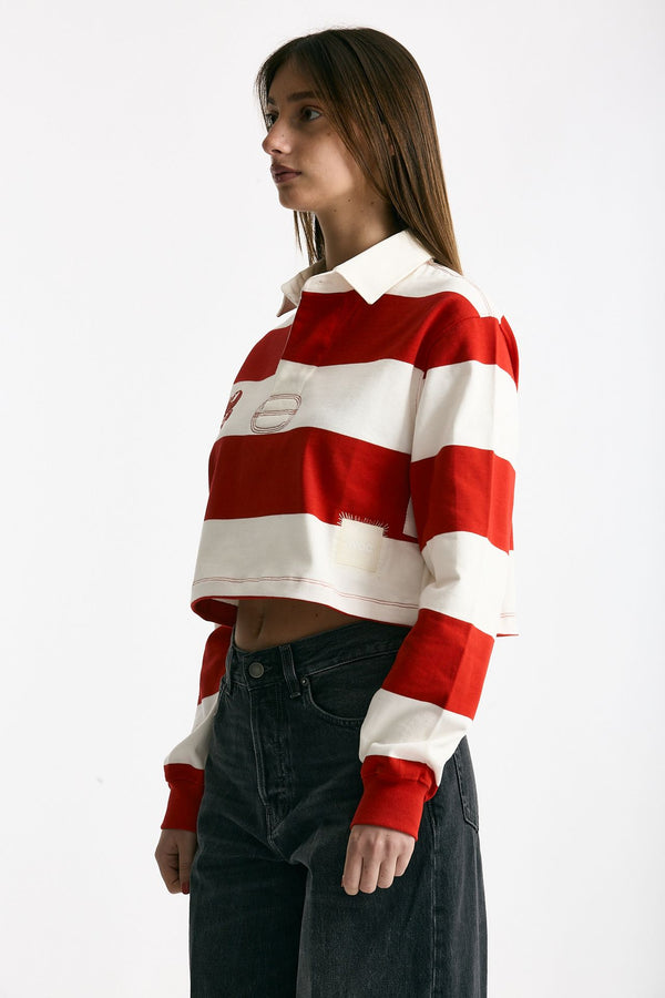 Polo crop rogata rossa e bianco women Woc