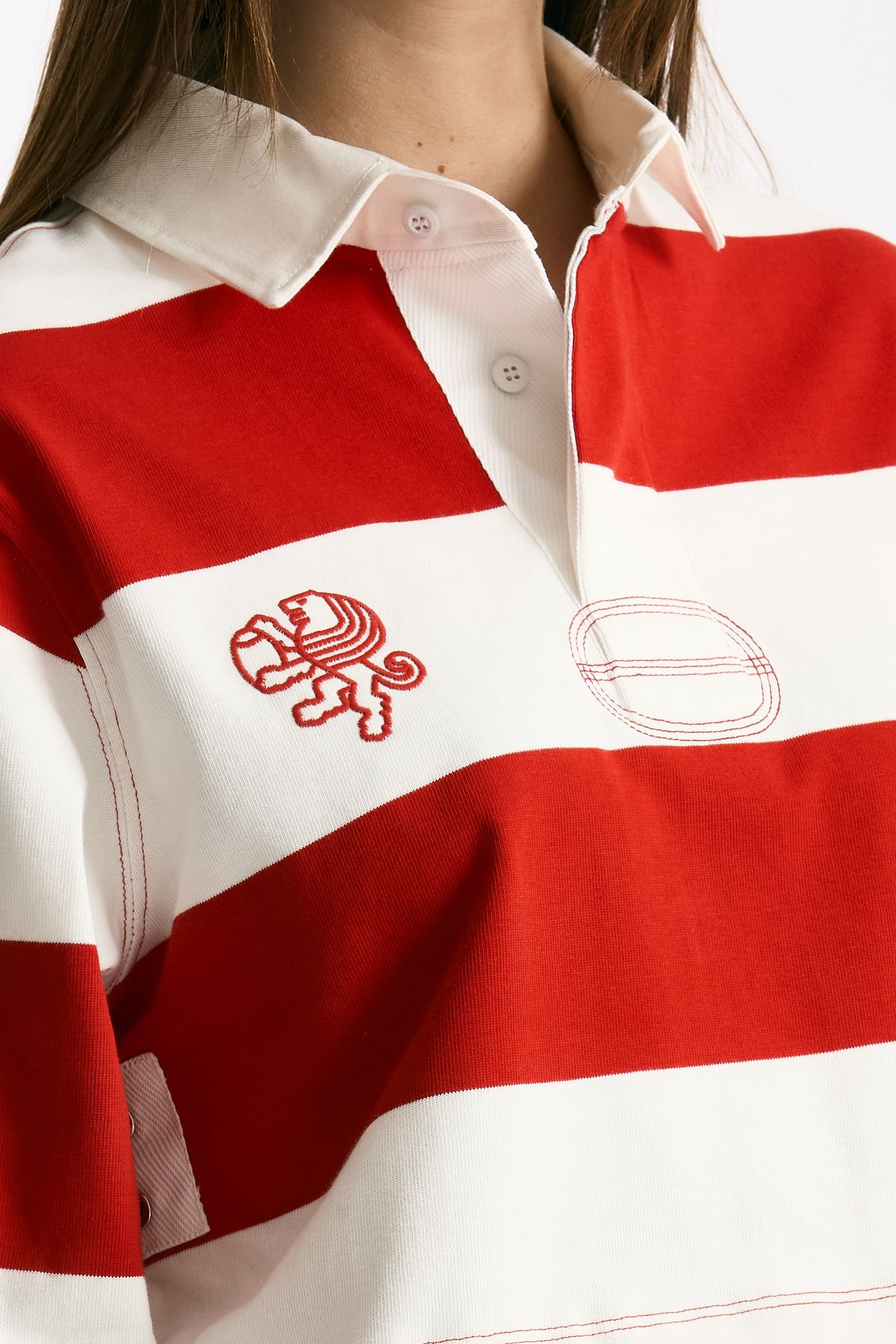 Polo crop rogata rossa e bianco women Woc - 4