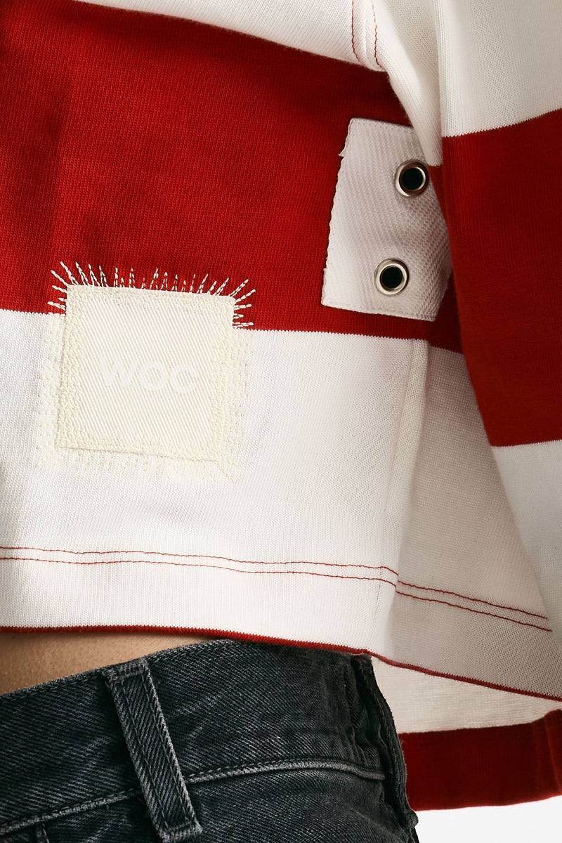 Polo crop rogata rossa e bianco women Woc - 5