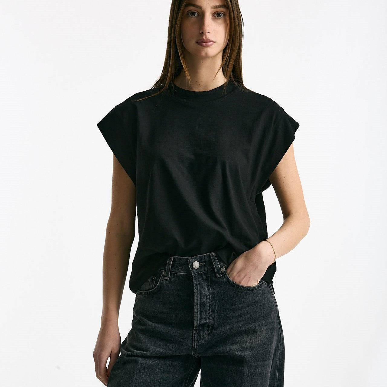 T-shirt in cotone fiammato nero women Woc - 5