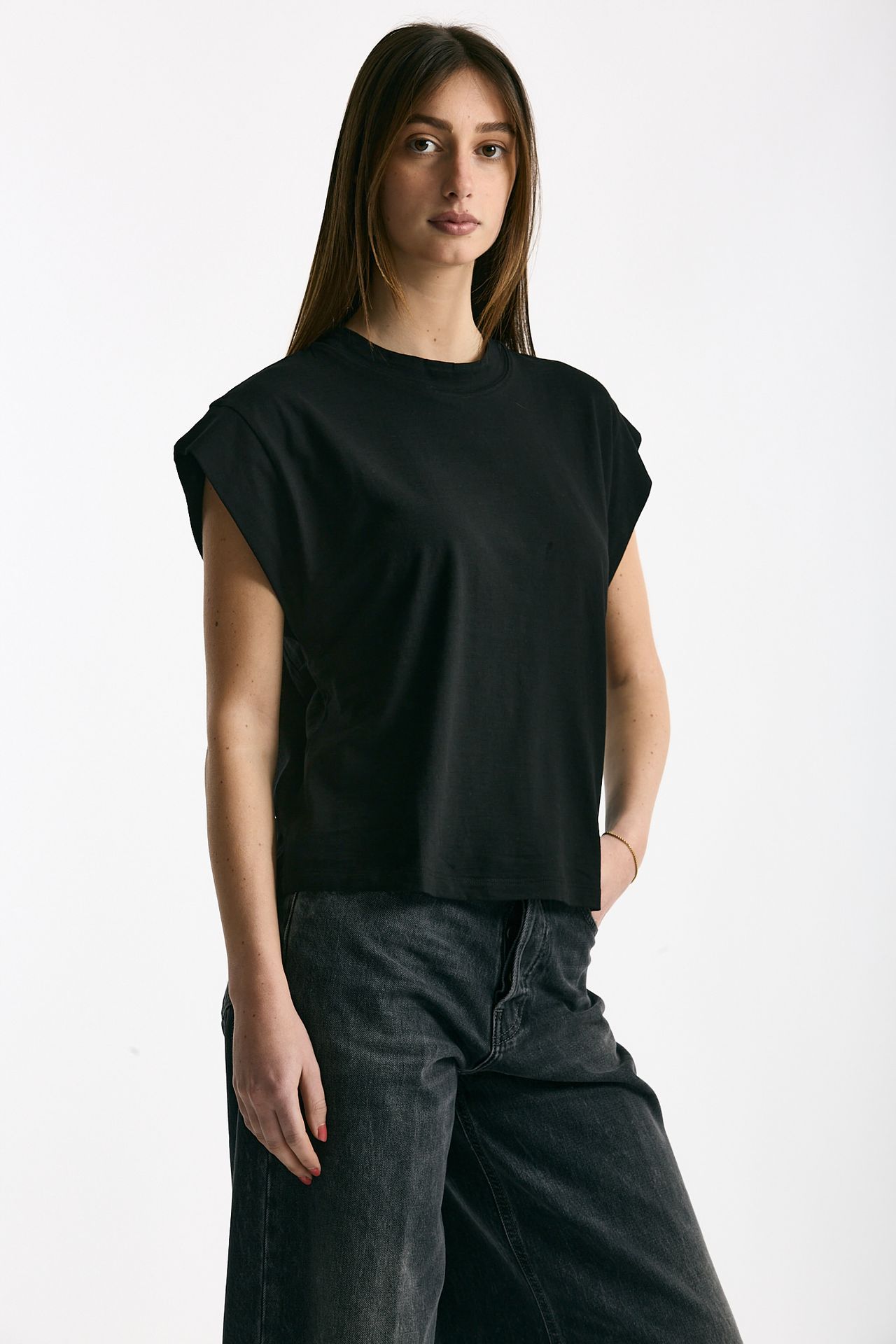 T-shirt in cotone fiammato nero women Woc - 4