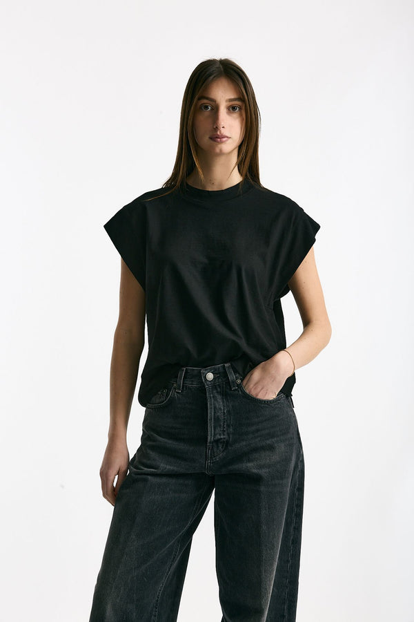 T-shirt in cotone fiammato nero women Woc