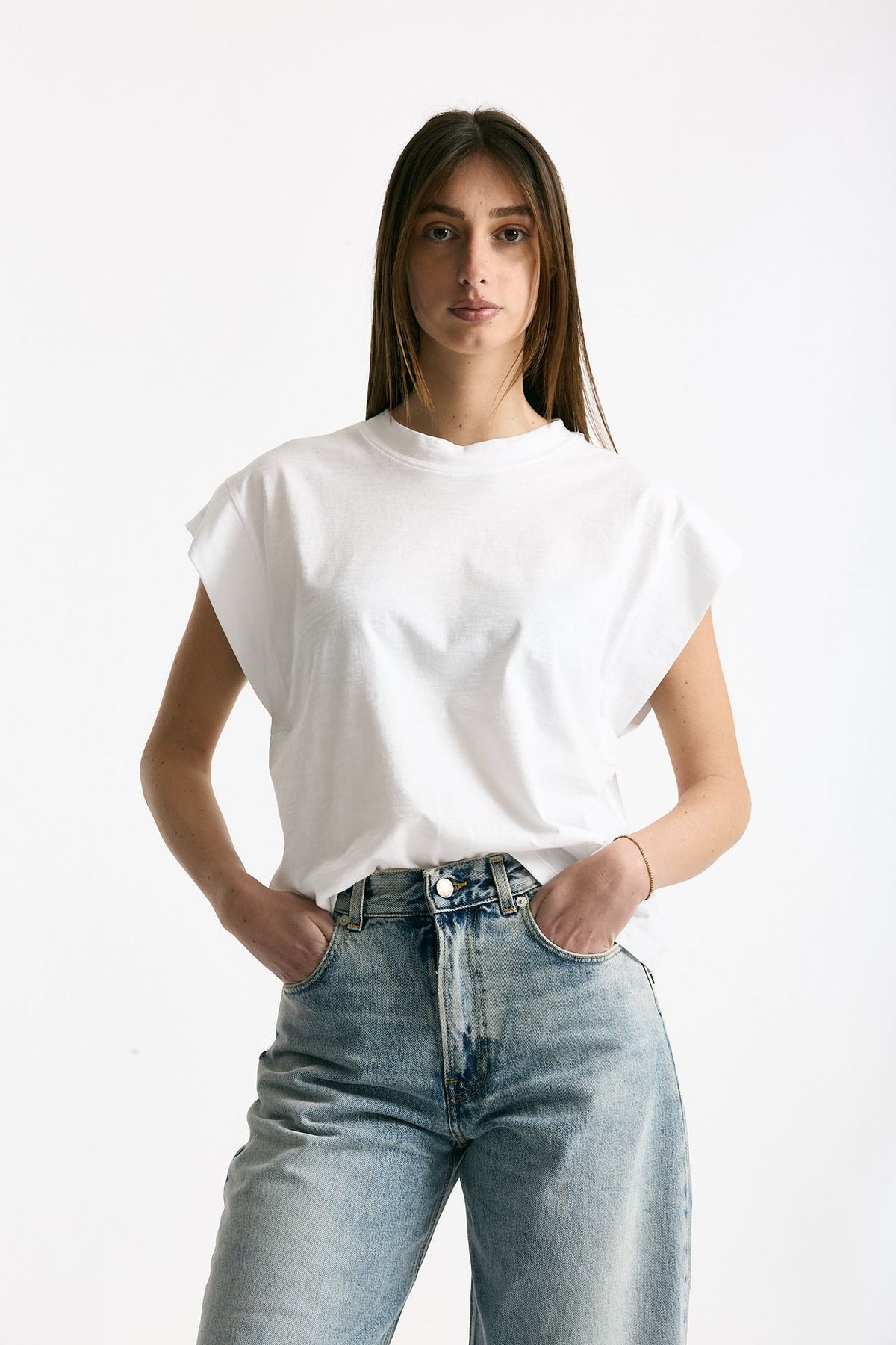 T-shirt in cotone fiammato bianco women Woc - 1