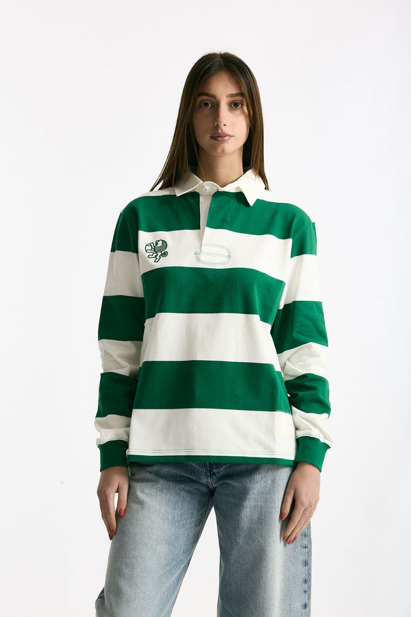 Polo unisex rigata verde e bianca women Woc