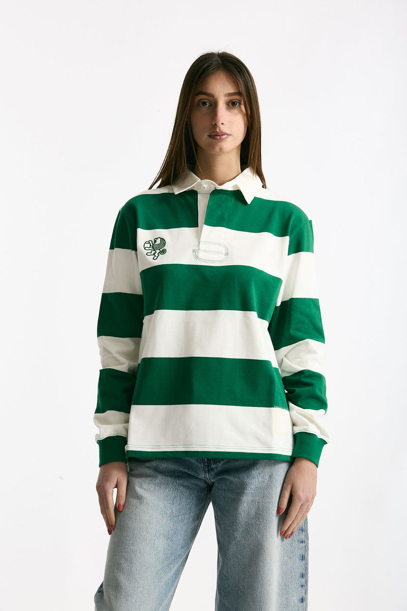 Polo unisex rigata verde e bianca women Woc - 2