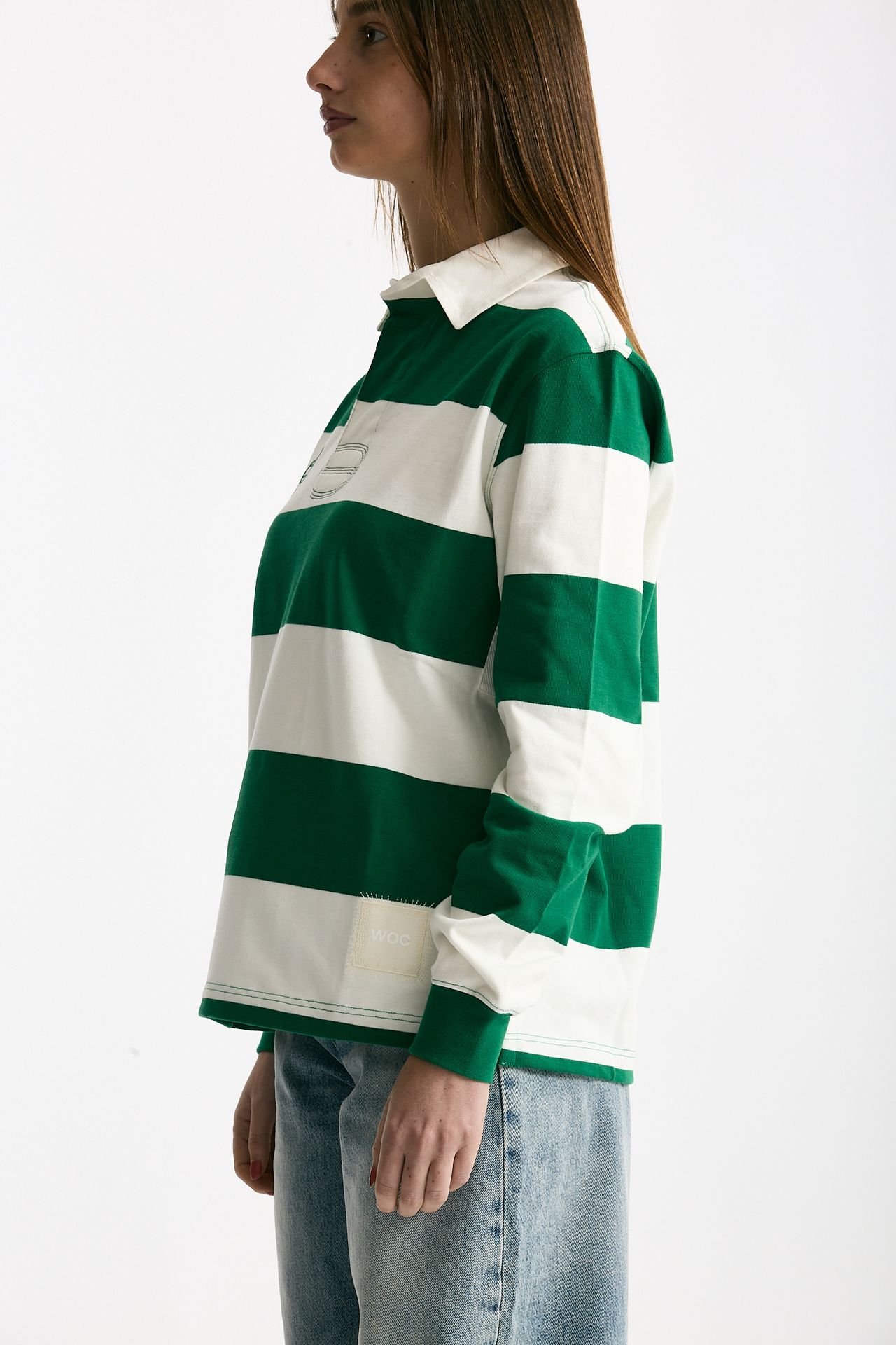 Polo unisex rigata verde e bianca women Woc - 3