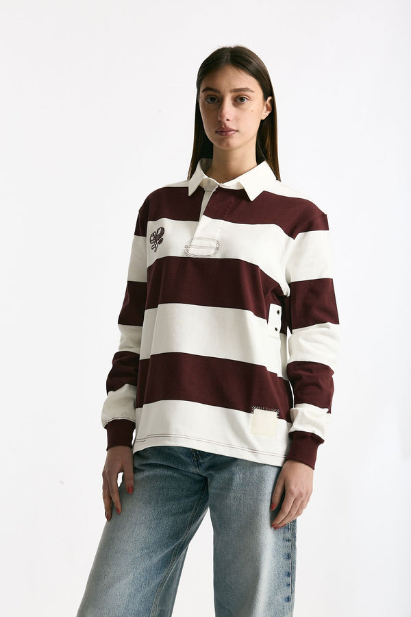 Polo unisex rigata bordeaux e bianca women Woc